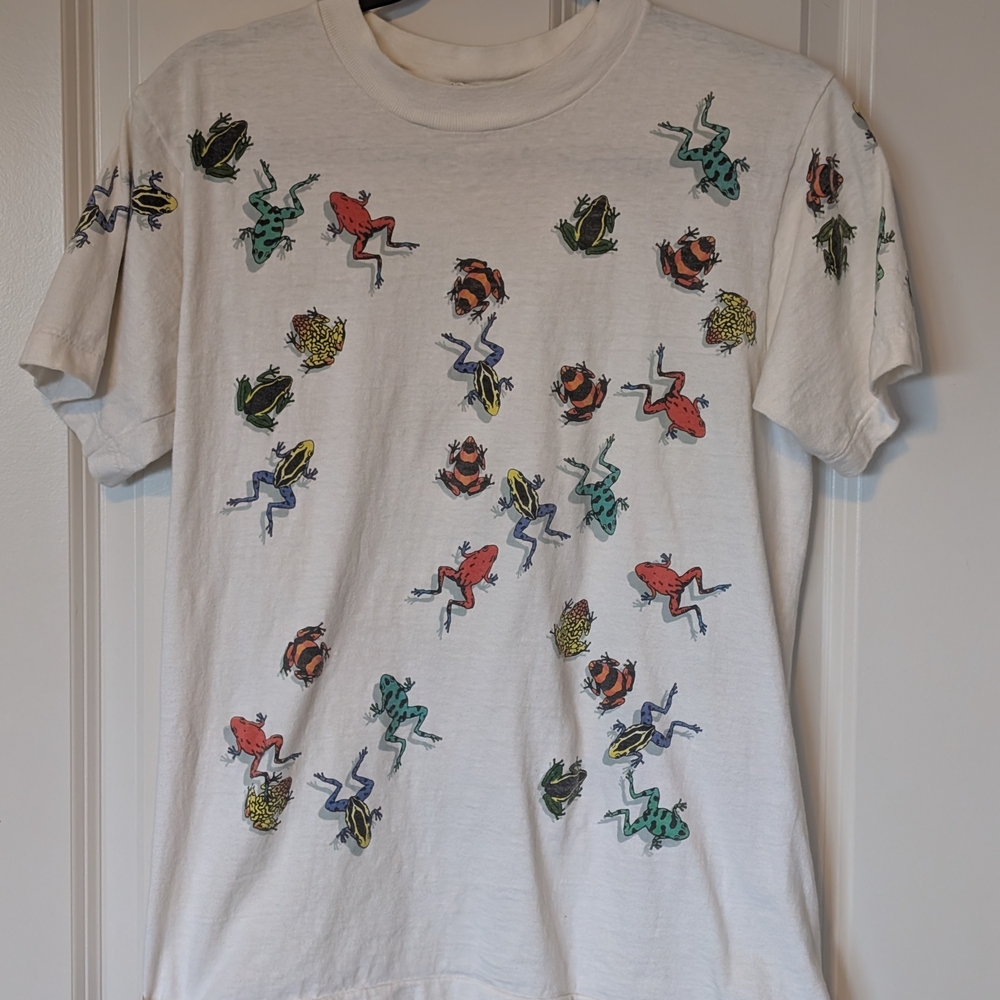 VTG 90s White T-Shirt with Colorful Frog Print -  Swarm Wear 1991